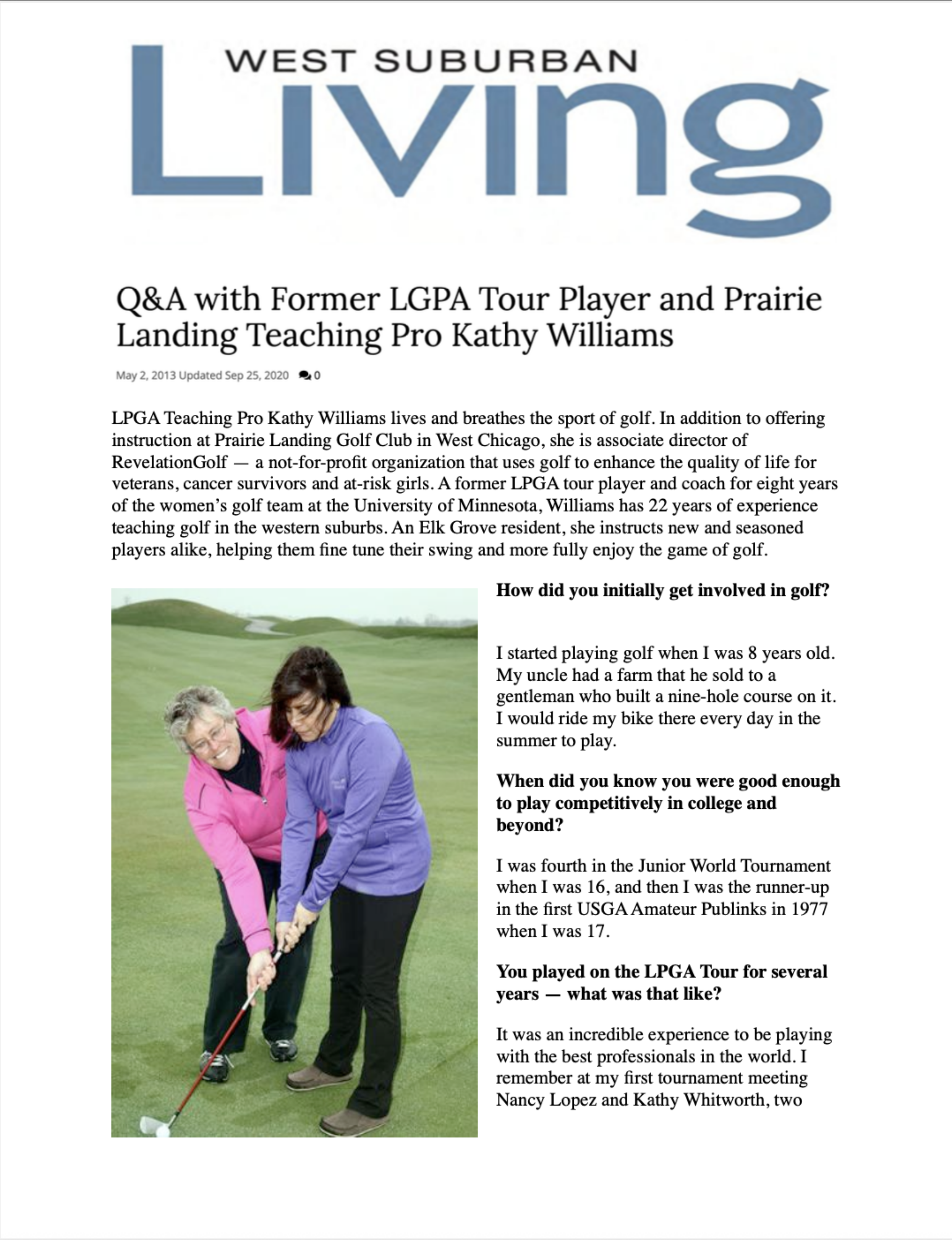 Former LGPA Tour Player and Prairie Landing Teaching Pro Kathy Williams